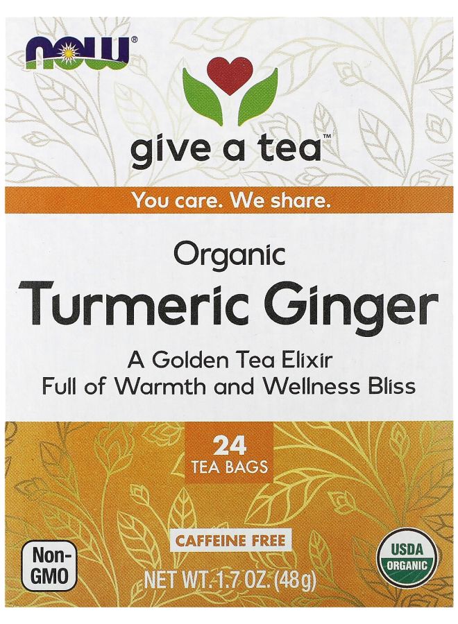 now Organic Turmeric Ginger Caffeine Free  24 Tea Bags 1.7 oz (48 g)