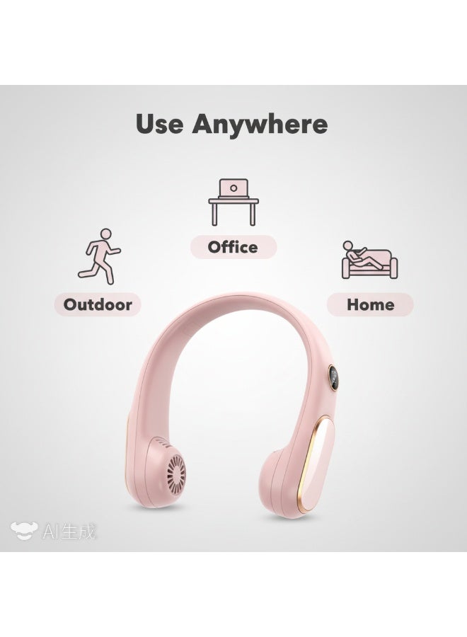 Y&D （Pink）Portable Neck Fan Bladeless Wearable Personal Fan with 360°Cooling Airflow USB-C-type Rechargeable Personal Neck Fan Quiet Wearable Fan with 4 Wind Speed for Sports Outdoor Indoor - Image 2