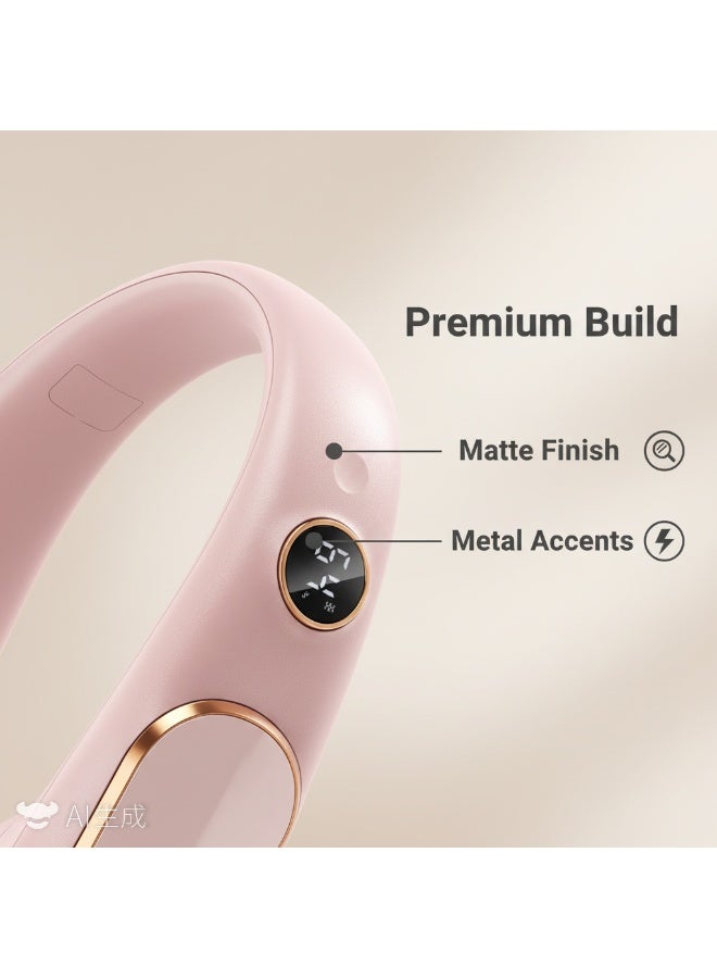 Y&D （Pink）Portable Neck Fan Bladeless Wearable Personal Fan with 360°Cooling Airflow USB-C-type Rechargeable Personal Neck Fan Quiet Wearable Fan with 4 Wind Speed for Sports Outdoor Indoor - Image 3