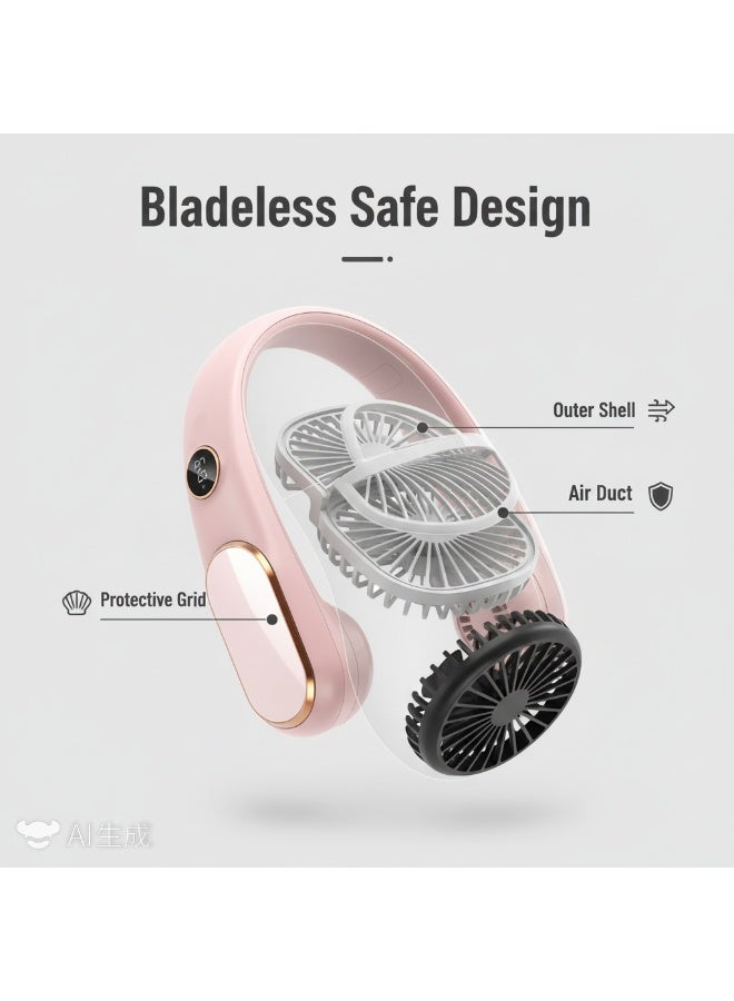 Y&D （Pink）Portable Neck Fan Bladeless Wearable Personal Fan with 360°Cooling Airflow USB-C-type Rechargeable Personal Neck Fan Quiet Wearable Fan with 4 Wind Speed for Sports Outdoor Indoor - Image 4