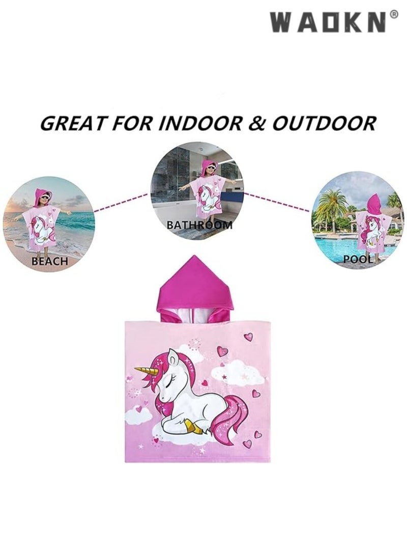 WAOKN Kids Hooded Towel, Kids Bath Towel, Microfiber Bath Towel, Super Soft Robe Poncho Bathrobe, Swimming Beach Holiday Water Playing Pool Bath Cover Ups for 1 to 6 Years Toddler Boys Girls  - Image 2