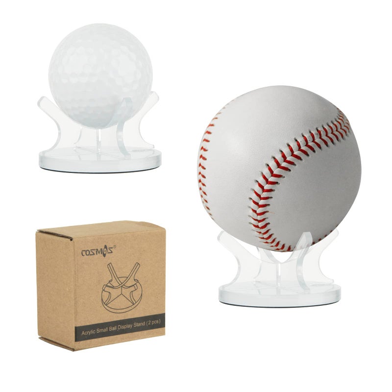 COSMOS Cosmos Pack of 2 Acrylic Small Ball Stand Holder Sport Ball Display Rack for Baseball Golf Ball Softball Tennis Ball Spheres Marbles Egg Transparent Clear 
