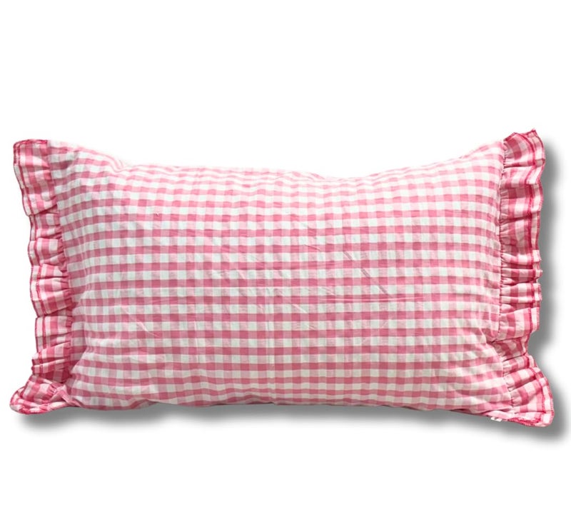Sleepy Threads Pink Pillow Cover Reactangle Shape Checkered Pattern with Frills Ruffles Ultra Soft Regular Pillow Cases 27 x 18 inches - Image 2