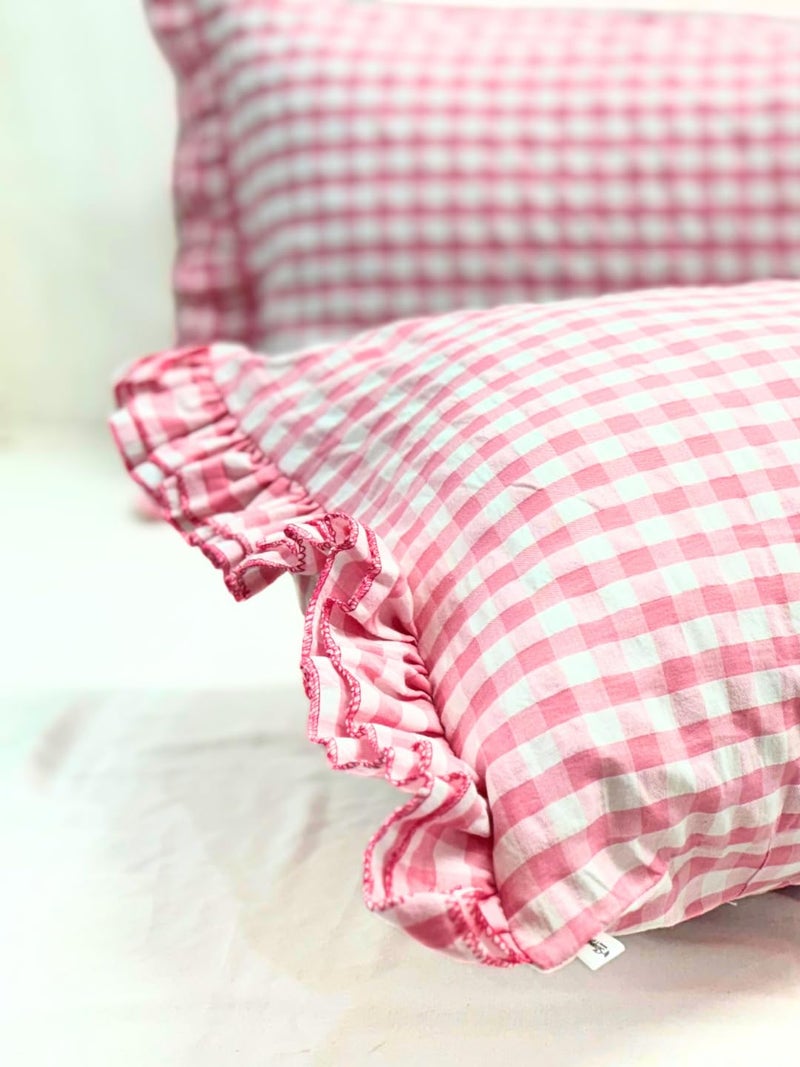 Sleepy Threads Pink Pillow Cover Reactangle Shape Checkered Pattern with Frills Ruffles Ultra Soft Regular Pillow Cases 27 x 18 inches - Image 5