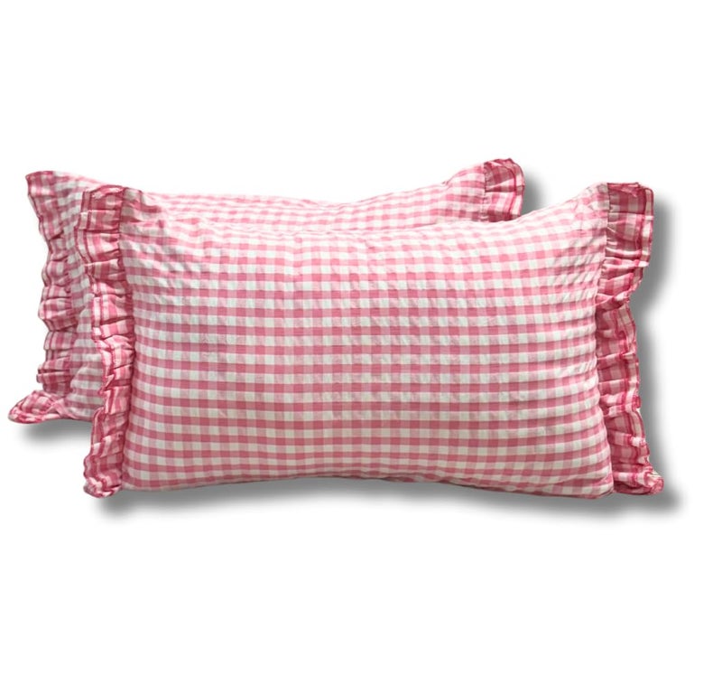 Sleepy Threads Pink Pillow Cover Reactangle Shape Checkered Pattern with Frills Ruffles Ultra Soft Regular Pillow Cases 27 x 18 inches - Image 4