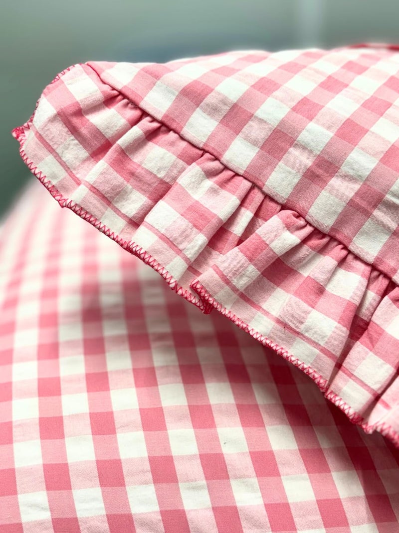 Sleepy Threads Pink Pillow Cover Reactangle Shape Checkered Pattern with Frills Ruffles Ultra Soft Regular Pillow Cases 27 x 18 inches - Image 3