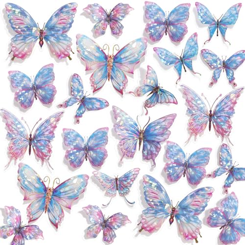 Buiory 3D Butterfly Wall Decor - 50PCS Removable PVC Butterflies Wall Stickers- Multi-Size (2.8"-3.9")- DIY Removable Wall Art Decal for Kids Room, Nursery, Bedroom, Classroom, Party Decoration (Colorful) - Image 1
