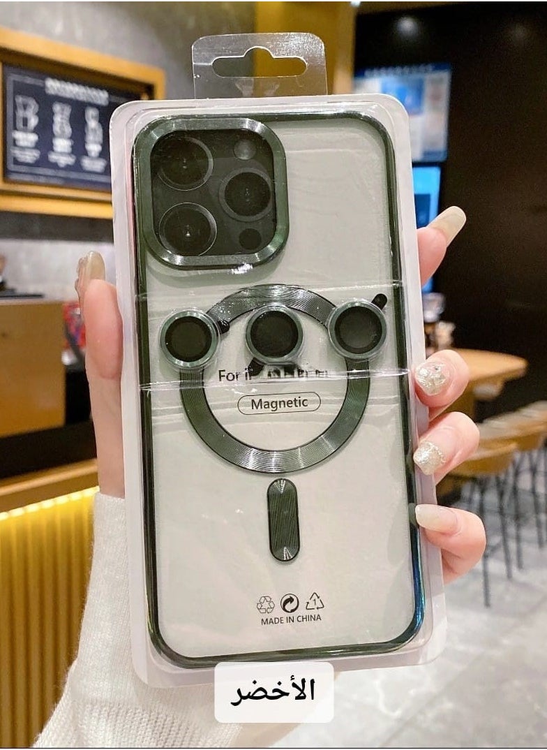 Generic - A high-quality case that supports charging the MagSafe in addition to camera lenses the same color as the case compatible with the iPhone 13 Pro Max green color - Image 1