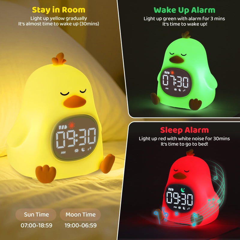 Aokpsrt Sleepy Duck Alarm Clock With Night Light For Kids With Sleep Training And Sound Machine  Rechargeable Silicone Lamp Ok To Wake Clock Cute Animal Tabletop Lamp  Perfect Sleep Companion For Boys Girls - Image 3