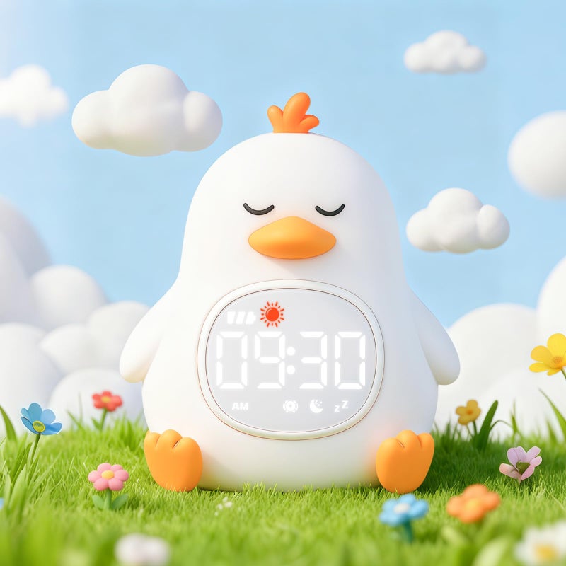 Aokpsrt Sleepy Duck Alarm Clock With Night Light For Kids With Sleep Training And Sound Machine  Rechargeable Silicone Lamp Ok To Wake Clock Cute Animal Tabletop Lamp  Perfect Sleep Companion For Boys Girls - Image 1