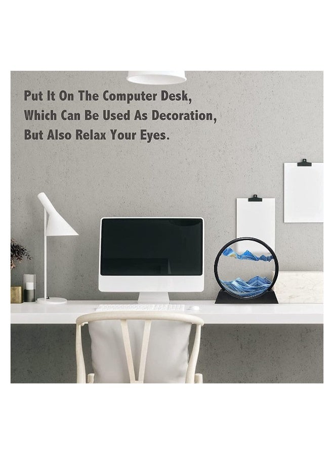 Flowing Sand Painting Moving Sand Art Picture Round Glass 3D Deep Sea Sandscape in Motion Display Flowing Sand Frame Home Office Desktop Decorations 7IN Blue - Image 4