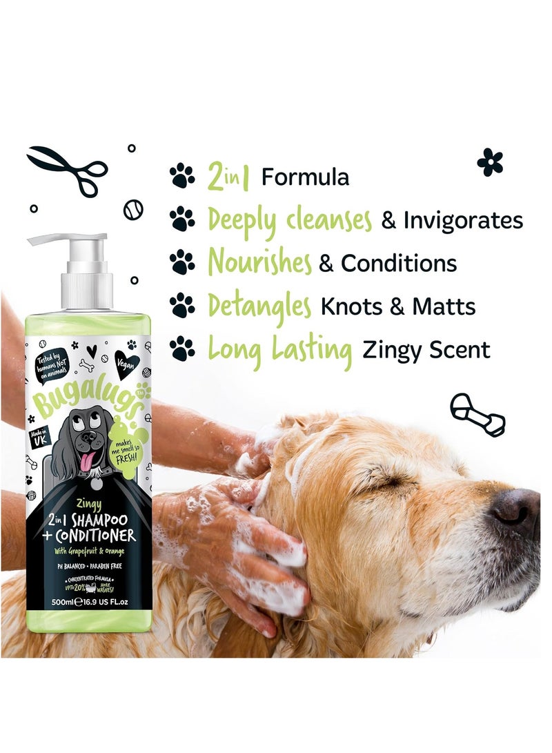 BUGALUGS Dog Shampoo and Conditioner Zingy 2 in 1 Grapefruit and Orange dog grooming shampoo products for smelly dogs with fragrance best puppy shampoo professional groom Vegan pet 500ml Shampoo - Image 2