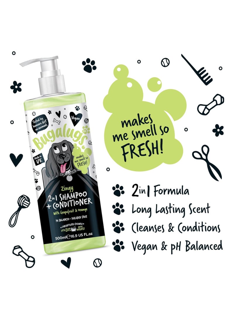 BUGALUGS Dog Shampoo and Conditioner Zingy 2 in 1 Grapefruit and Orange dog grooming shampoo products for smelly dogs with fragrance best puppy shampoo professional groom Vegan pet 500ml Shampoo - Image 5