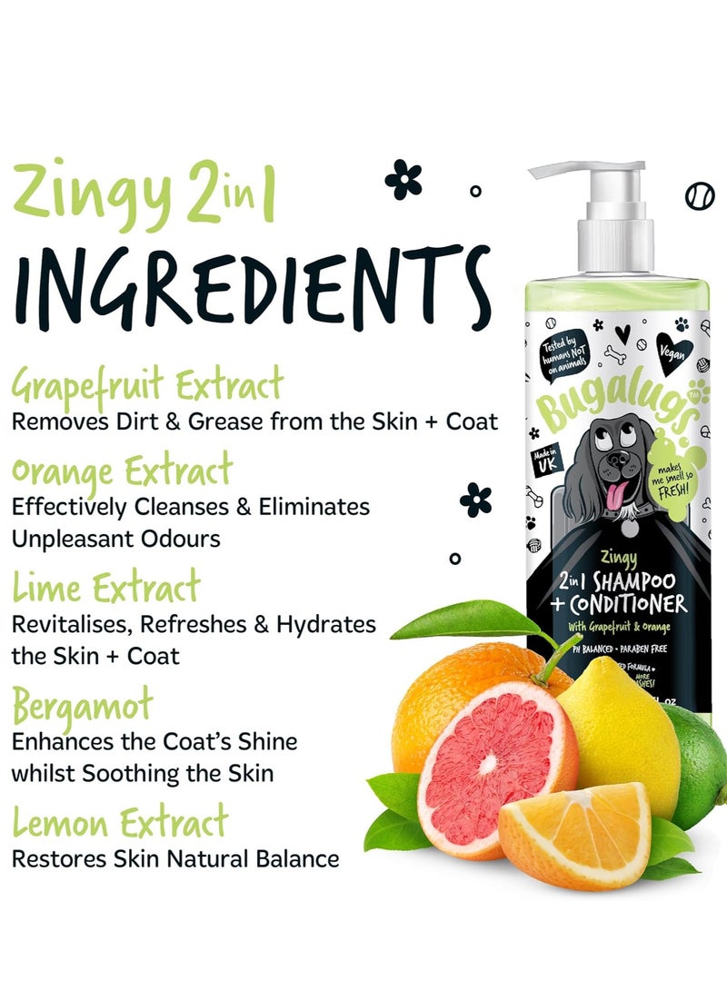 BUGALUGS Dog Shampoo and Conditioner Zingy 2 in 1 Grapefruit and Orange dog grooming shampoo products for smelly dogs with fragrance best puppy shampoo professional groom Vegan pet 500ml Shampoo - Image 3