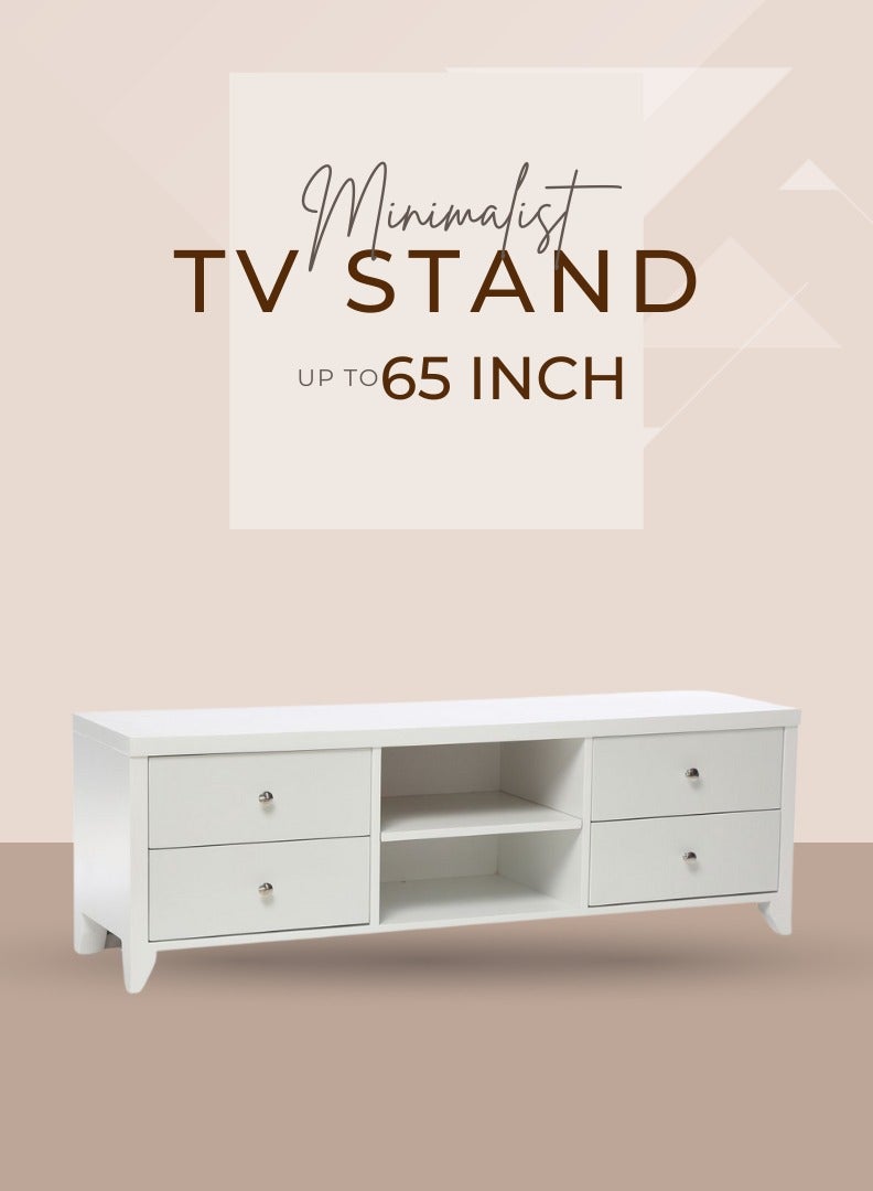 AFT Slim Minimalist Design TV Cabinet/-Table / Mid Century Modern Design TV Cabinet / Table / stand with Four Drawers and Sturdy MDF Frame, Perfect for Modern Living Rooms and Entertainment Spaces, Ideal for Home Theaters and Media Rooms, Offering Stylish Storage Solutions for TVs Up to 65 Inches. Rustic Farmhouse TV Cabinet with Four Drawer, Perfect for Adding Charm to Any Home Décor. Transform your living space with our MDF TV stand featuring four drawers and open shelves—where modern design meets practical functionality. Enjoy movie nights, gaming sessions, and family gatherings in style. (White) Arfan - Image 5