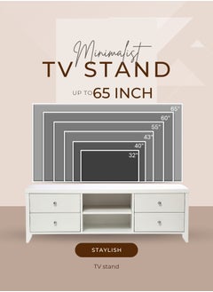 AFT Slim Minimalist Design TV Cabinet/-Table / Mid Century Modern Design TV Cabinet / Table / stand with Four Drawers and Sturdy MDF Frame, Perfect for Modern Living Rooms and Entertainment Spaces, Ideal for Home Theaters and Media Rooms, Offering Stylish Storage Solutions for TVs Up to 65 Inches. Rustic Farmhouse TV Cabinet with Four Drawer, Perfect for Adding Charm to Any Home Décor. Transform your living space with our MDF TV stand featuring four drawers and open shelves—where modern design meets practical functionality. Enjoy movie nights, gaming sessions, and family gatherings in style. (White) Arfan  - Image 2
