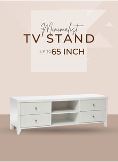 AFT Slim Minimalist Design TV Cabinet/-Table / Mid Century Modern Design TV Cabinet / Table / stand with Four Drawers and Sturdy MDF Frame, Perfect for Modern Living Rooms and Entertainment Spaces, Ideal for Home Theaters and Media Rooms, Offering Stylish Storage Solutions for TVs Up to 65 Inches. Rustic Farmhouse TV Cabinet with Four Drawer, Perfect for Adding Charm to Any Home Décor. Transform your living space with our MDF TV stand featuring four drawers and open shelves—where modern design meets practical functionality. Enjoy movie nights, gaming sessions, and family gatherings in style. (White) Arfan  - Image 3