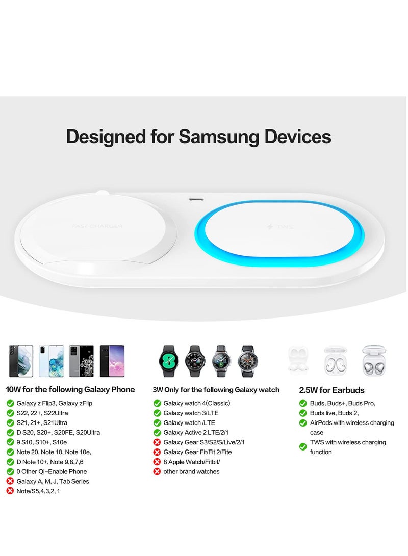 SYOSI 3 in 1 Wireless Charger, Wireless Charging Station for Samsung Galaxy S22/S21/S20/S10/Note 20/Z Flip 4/Z Fold 4, Detachable Samsung Watch Charger for Galaxy Watch 5/4/3/Active 2, Buds 2/Pro/+,White - Image 3