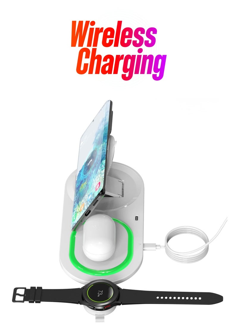 SYOSI 3 in 1 Wireless Charger, Wireless Charging Station for Samsung Galaxy S22/S21/S20/S10/Note 20/Z Flip 4/Z Fold 4, Detachable Samsung Watch Charger for Galaxy Watch 5/4/3/Active 2, Buds 2/Pro/+,White - Image 1