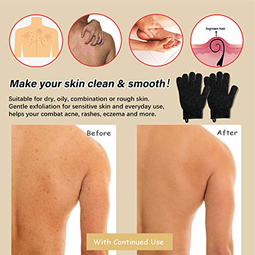 MIG4U Shower Scrub Gloves Exfoliating for Women and Men Medium to Heavy Bathing Remove Dead Skin Body Beauty Sponge Loofah Deep Cleansing (1 Pair, Black-Nylon) - Image 3