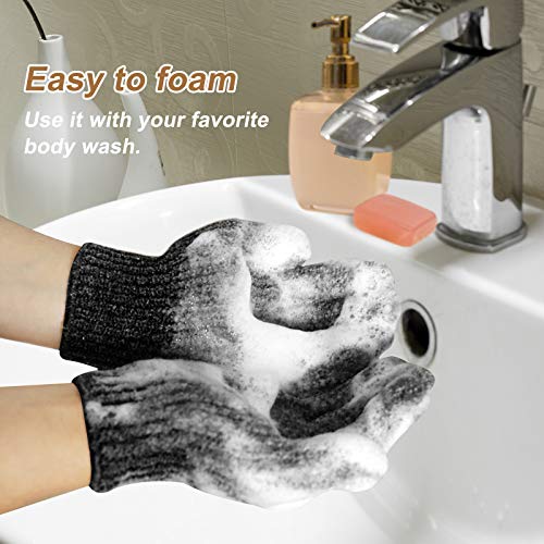 MIG4U Shower Scrub Gloves Exfoliating for Women and Men Medium to Heavy Bathing Remove Dead Skin Body Beauty Sponge Loofah Deep Cleansing (1 Pair, Black-Nylon) - Image 5