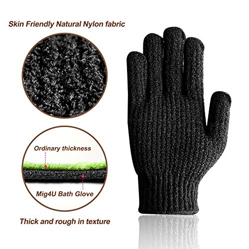 MIG4U Shower Scrub Gloves Exfoliating for Women and Men Medium to Heavy Bathing Remove Dead Skin Body Beauty Sponge Loofah Deep Cleansing (1 Pair, Black-Nylon) - Image 2