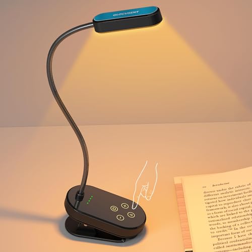 Glocusent 16 LED Mini Book Light for Reading in Bed, Clip On Reading Light, Rechargeable & Long Lasting for 80+Hrs, 3 Colors & 5 Brightness Levels, Perfect Reader Gifts, Book Lovers, Kids (Black) - Image 1