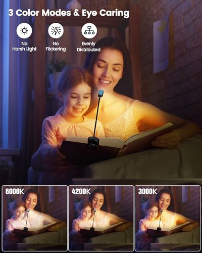 Glocusent 16 LED Mini Book Light for Reading in Bed, Clip On Reading Light, Rechargeable & Long Lasting for 80+Hrs, 3 Colors & 5 Brightness Levels, Perfect Reader Gifts, Book Lovers, Kids (Black) - Image 2
