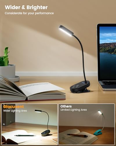 Glocusent 16 LED Mini Book Light for Reading in Bed, Clip On Reading Light, Rechargeable & Long Lasting for 80+Hrs, 3 Colors & 5 Brightness Levels, Perfect Reader Gifts, Book Lovers, Kids (Black) - Image 4