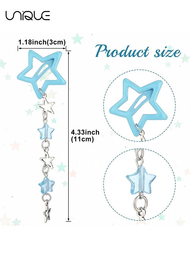 Unique 4 Pcs Star Tassels Hair Clips for Women - Non-Slip 2000s Y2K Hair Snap Barrettes, Cute Star Beaded Pendant Hair Pin Accessories for Braid Long Short Thin Thick Hair- Blue/Pink/Purple/Yellow - Image 2