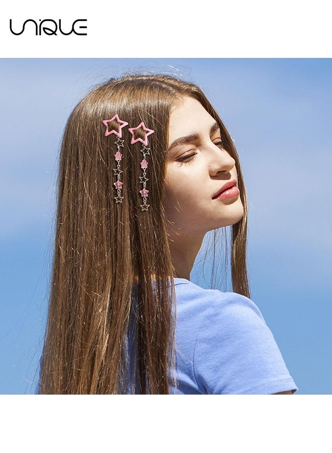 Unique 4 Pcs Star Tassels Hair Clips for Women - Non-Slip 2000s Y2K Hair Snap Barrettes, Cute Star Beaded Pendant Hair Pin Accessories for Braid Long Short Thin Thick Hair- Blue/Pink/Purple/Yellow - Image 5