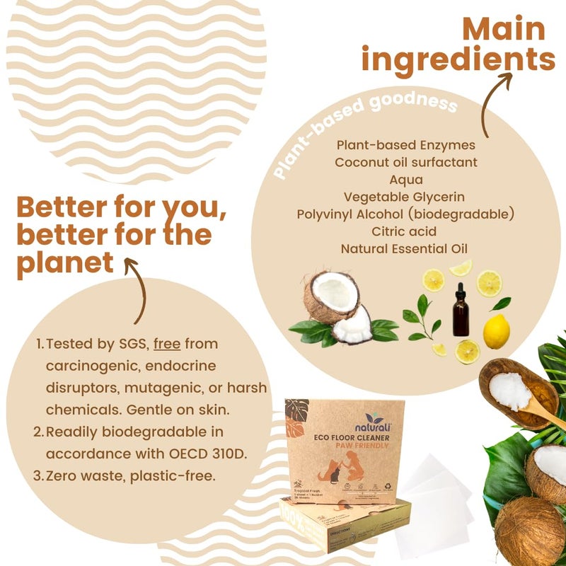 Naturali ECO Pet Floor Cleaner Sheets - Plant-based, Natural, Eco-Friendly, Strips - Fresh Scent - 36pcs - Image 3