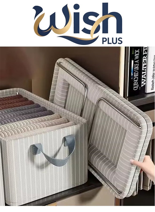 Wish Plus 3PCS Clothes Organizer Storage Box, Foldable Drawer Organizer, German Solingen Steel Reinforced, Durable & Non-Collapsing, Wardrobe Closet & Shelf Storage, Toy Storage, Laundry Room Organizer - Image 1