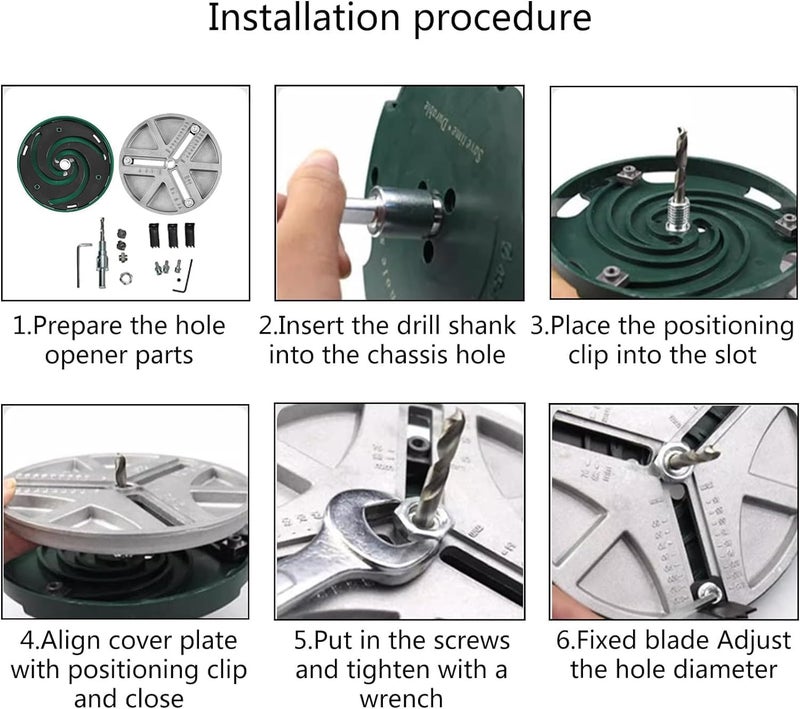 VENEKETY Adjustable Hole Saw 1.7-5.1 Inch, Universal Fit For Electric Drills, Includes 3 Alloy Blades, IPunch Saw for Woodworking Drill Cutter 45-130mm Diameter Hole Opening Cutting Depth 30mm - Image 5