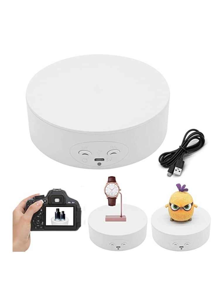 حامل عرض كهربائي يدور بزاوية 360 درجة، منصة دوارة صامتة للتصوير الفوتوغرافي، سعة 5.1 بوصة/6.6 رطل، مثالي لعرض المجوهرات والساعات والنماذج ثلاثية الأبعاد (أبيض) - Image 1