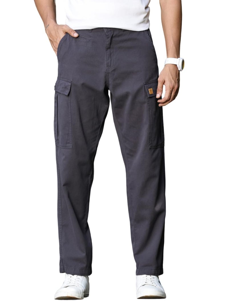 Thomas Scott Men's | Straight Fit | Mid-Rise | 100% Cotton | Solid | Button Closure | 7 Pockets | Woven | Cargo | Trouser (TSB030_Grey_38) - Image 1