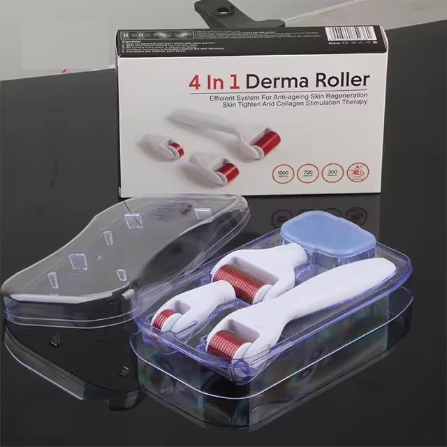 Lariox Derma Roller 4 in 1 Microneedling Derma Roller for Body and Facial Care Micro Needles Scar Roller for AntiWrinkles Stretch Marks Acne Micro Needle Roller 4 IN1 Derma Roller - Image 1