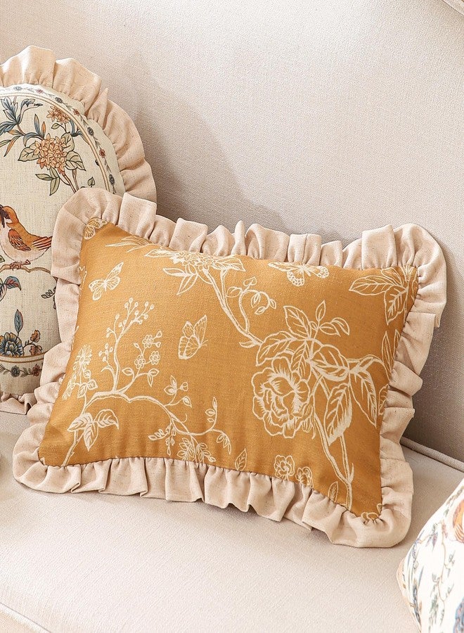 ISAENNE Design Rectangular Floral Linen Throw Pillow Covers 12"x20" Pack of 2, Ginger Simple Elegant Flower Pattern Cushion Covers Decor Pillowcases for Bed,Living Room,Outdoor,Car - Image 2