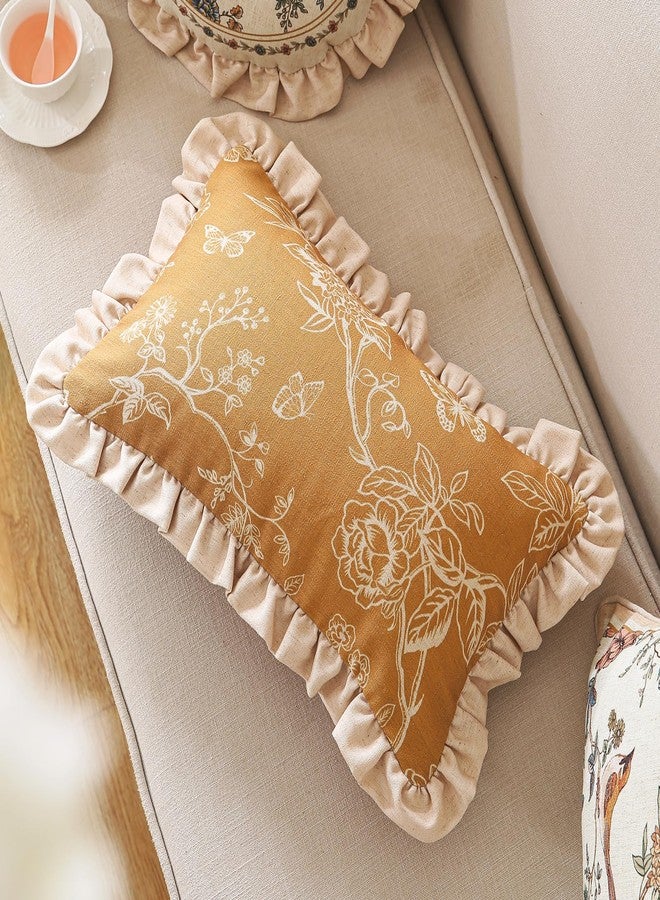 ISAENNE Design Rectangular Floral Linen Throw Pillow Covers 12"x20" Pack of 2, Ginger Simple Elegant Flower Pattern Cushion Covers Decor Pillowcases for Bed,Living Room,Outdoor,Car - Image 3