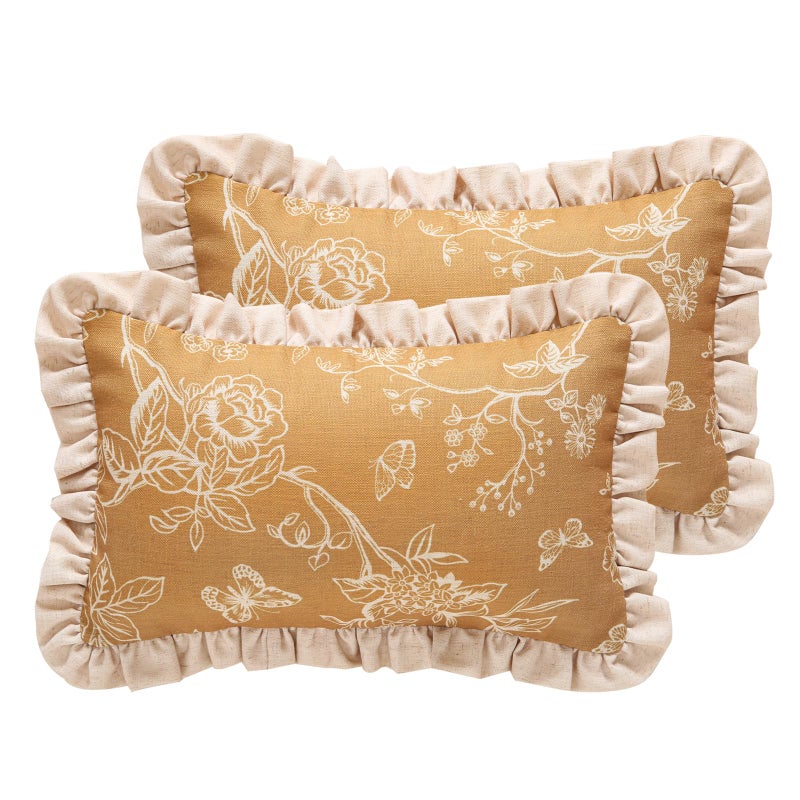 ISAENNE Design Rectangular Floral Linen Throw Pillow Covers 12"x20" Pack of 2, Ginger Simple Elegant Flower Pattern Cushion Covers Decor Pillowcases for Bed,Living Room,Outdoor,Car - Image 1