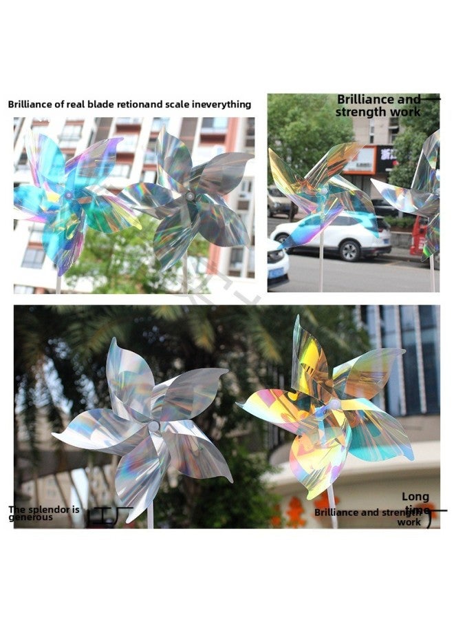 Cartoon Laser Colorful Windmill Children's Toy Stall Internet Red Rainbow Windmill Activity Gift Stall Scenic Spot-Color:100 Colorful Five-blade Windmills Diagonal 21cm With Fiberglass Poles Included