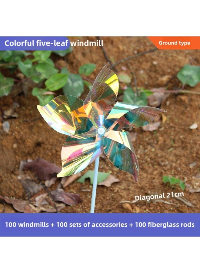 Cartoon Laser Colorful Windmill Children's Toy Stall Internet Red Rainbow Windmill Activity Gift Stall Scenic Spot-Color:100 Colorful Five-blade Windmills Diagonal 21cm With Fiberglass Poles Included