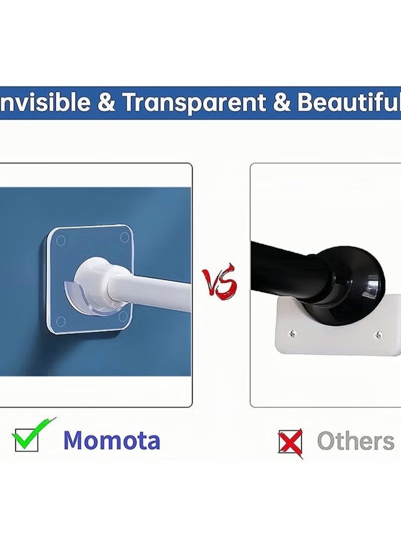 Momotata 4 عبوات بدون أقواس قضيب ستارة لاصقة 7x7 سم - حاملات قضيب شد مثبتة على الحائط شفافة لستارة الدش وخزانة وقضيب تخزين - يناسب قضبان أقل من 3.2 سم - لا يوجد تلف قضيب دعم قضيب الجدار - Image 4