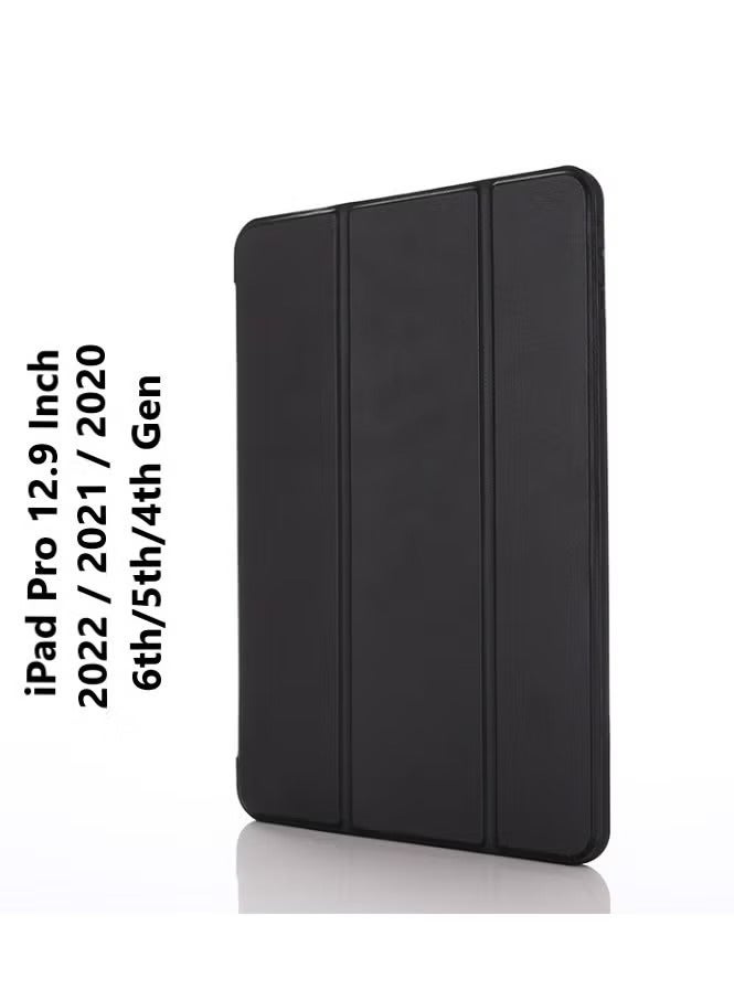 PROMASS iPad Pro 12.9 Inch Case 2022/2021/2020 6th/5th/4th Gen with Pencil Holder Smart iPad Case Support Touch ID and Auto Wake/Sleep with Auto 2nd Gen - Black - Image 1
