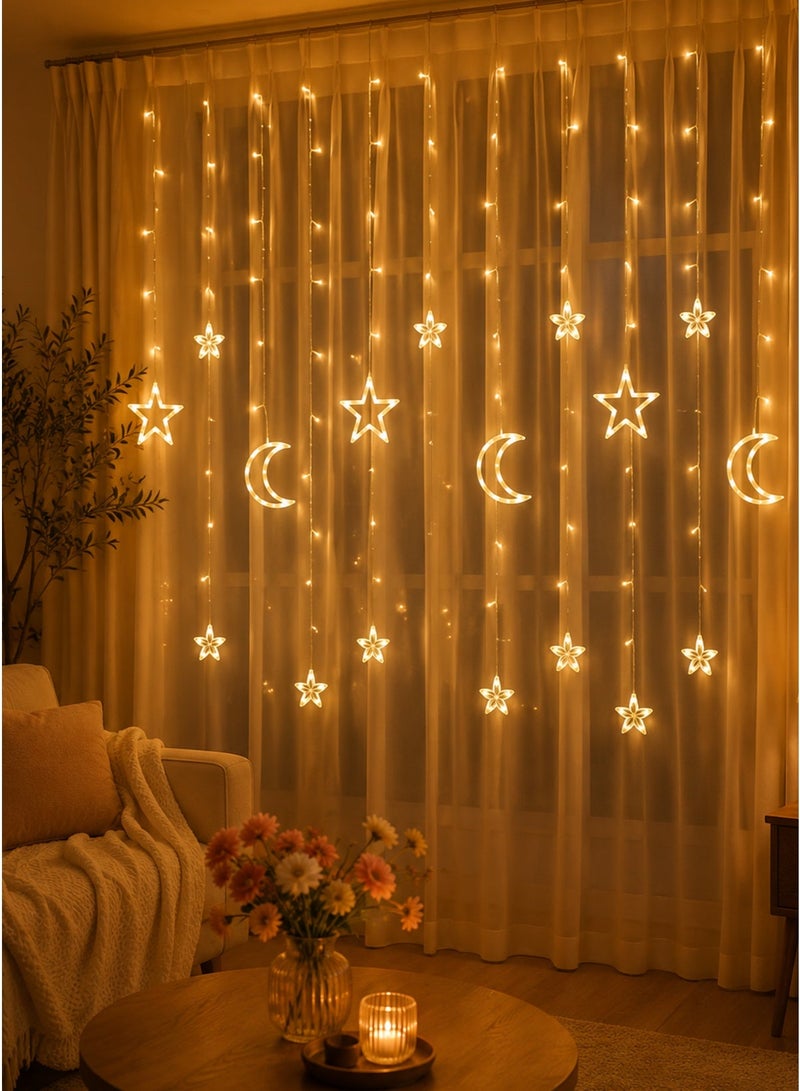 ليد ستارة إضاءة LED بتصميم زهور وقمر ونجوم – سلك شفاف، إضاءة ساحرة، ديكور مثالي للمنزل والمناسبات - Image 1
