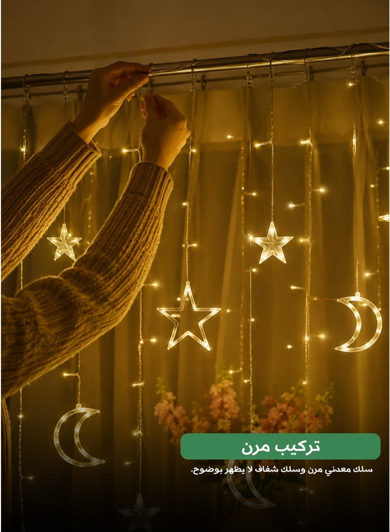 ليد ستارة إضاءة LED بتصميم زهور وقمر ونجوم – سلك شفاف، إضاءة ساحرة، ديكور مثالي للمنزل والمناسبات - Image 5