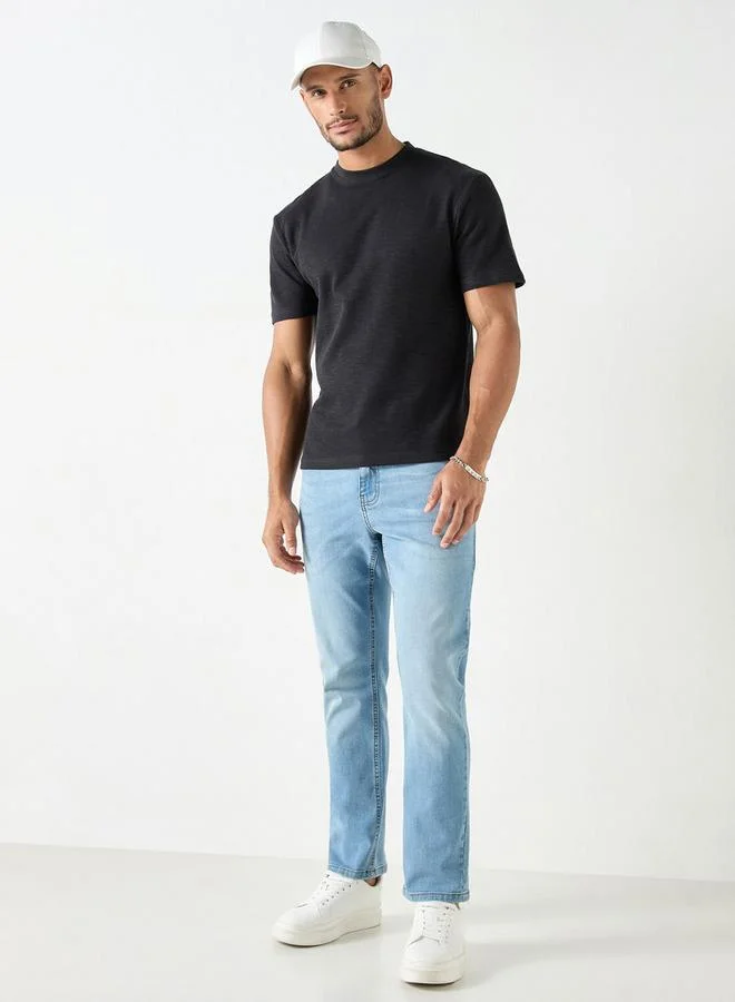 Splash FAV Textured T-shirt with Crew Neck and Short Sleeves