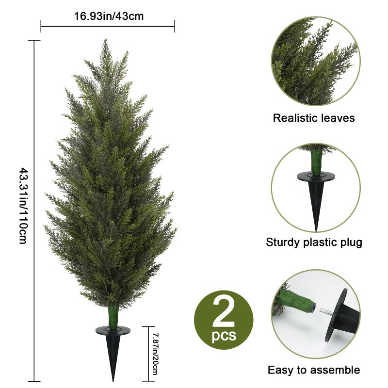 MHMJON 3.6FT Fake Topiary Trees Artificial Outdoor 2 Pcs Faux Cedar Tree UV Resistant Shrubs for Outdoor Patio, Porch, Garden Indoor Planters Home Decoration - Image 3