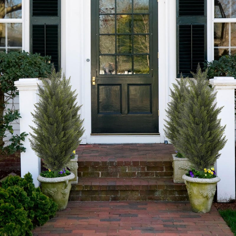 MHMJON 3.6FT Fake Topiary Trees Artificial Outdoor 2 Pcs Faux Cedar Tree UV Resistant Shrubs for Outdoor Patio, Porch, Garden Indoor Planters Home Decoration - Image 4