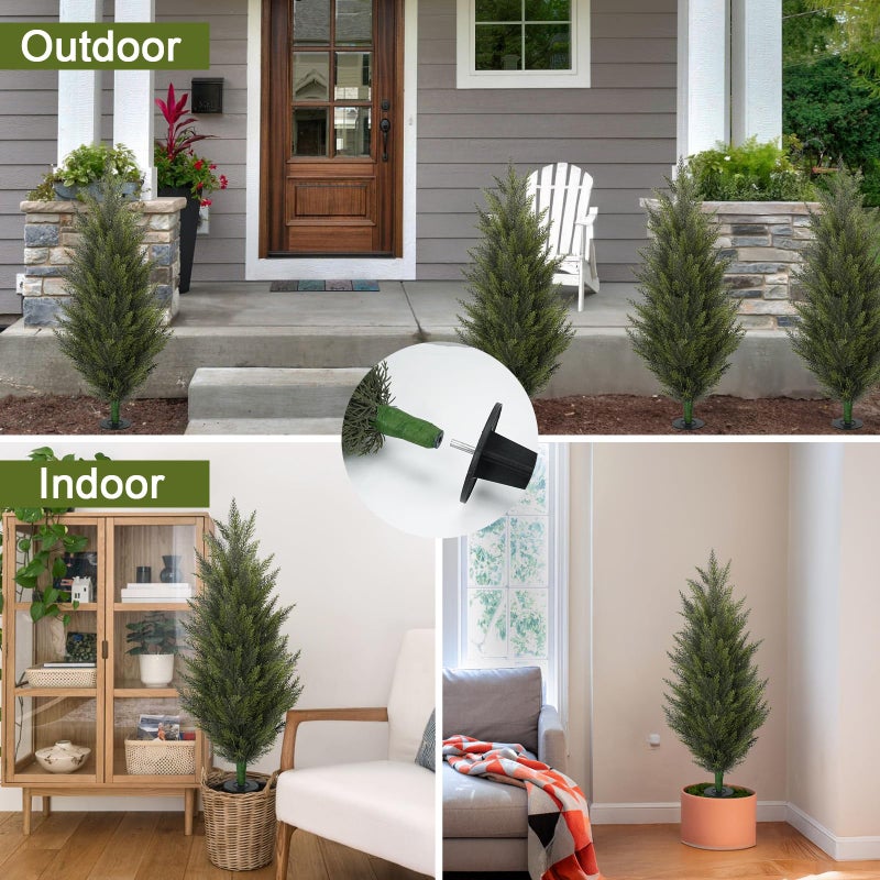 MHMJON 3.6FT Fake Topiary Trees Artificial Outdoor 2 Pcs Faux Cedar Tree UV Resistant Shrubs for Outdoor Patio, Porch, Garden Indoor Planters Home Decoration - Image 5